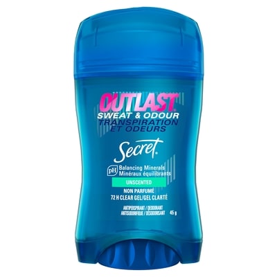 Secret Outlast Sweat & Odor Clear Gel Women's Antiperspirant Deodorant, Unscented 45 g, $14.42/100g