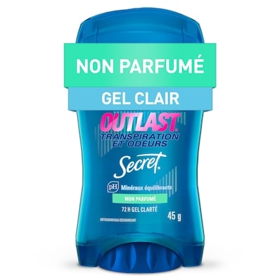 Secret Antisudorifique/désodorisant gel clarté femme Outlast Transpiration et odeurs non parf 45 g, 16,64 $/100g