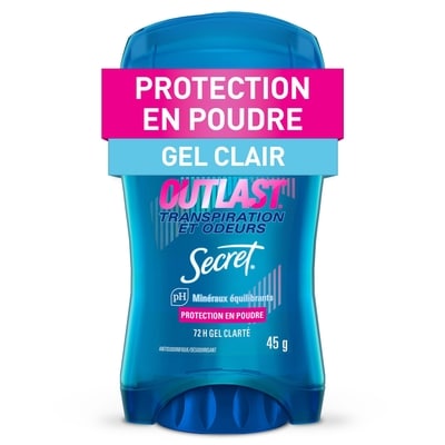 Secret Antisudorifique/désodorisant gel clarté femmes Moiteur et odeurs, Protection en poudre  45 g, 12,20 $/100g