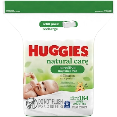 Huggies Lingettes pour bébés Natural Care pour peau sensible, NON PARFUMÉES, 1 recharge, total de 184 lingettes 184 ea, 0,06 $/1ch
