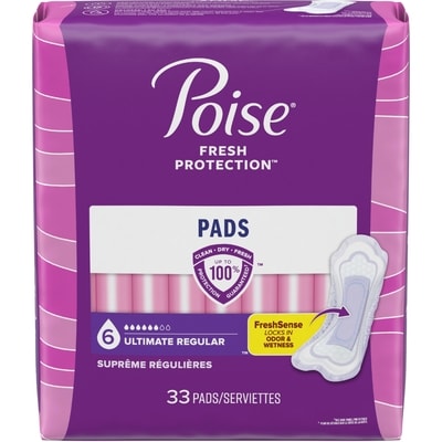 Poise Serviettes de nuit pour incontinence Poise, absorption suprême, longueur ordinaire, 33 serviettes 33 ea, 0,59 $/1ch
