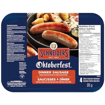 Schneiders Saucisses à dîner Oktoberfest 375 g, 2,40 $/100g