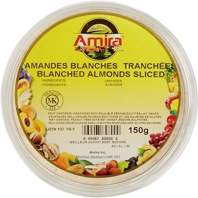 Amira Amandes, mondées et tranchées 150 g, 2,67 $/100g