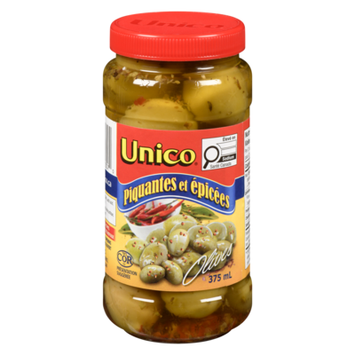 Unico Olives piquantes et épicées 375 ml, 0,93 $/100ml