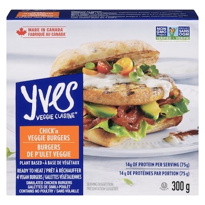 Yves Burgers végétariens à saveur de poulet 300 g, 2,33 $/100g