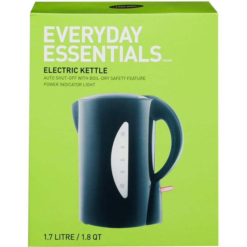 Everyday Essentials 1.7 L Rapid Boil Kettle with Auto Shut-Off, Power Light Indicator, 1500W, Black