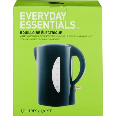 Everyday Essentials Everyday Essentials Bouilloire électrique 1,7 litre avec arrêt automatique, témoin lumineux de fonctionnement, 1500 W, noir 1 ea, 25,00 $/1ch