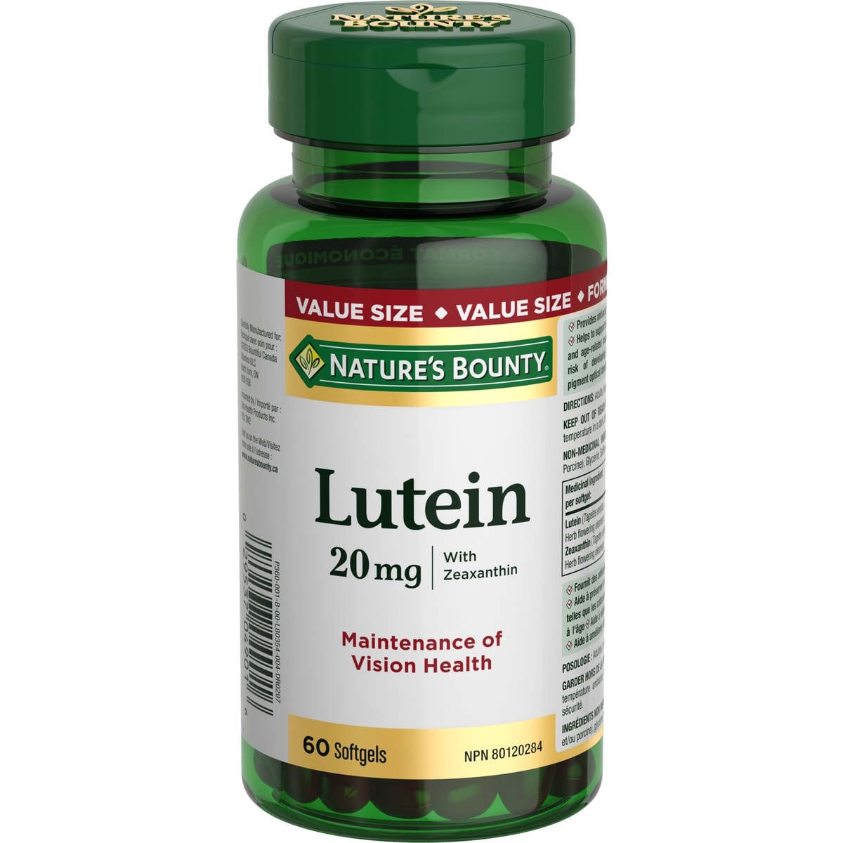 Nature's Bounty Vitamins, Lutein 20 Mg With Zeaxanthin Value Size 60 ea, $0.42/1ea