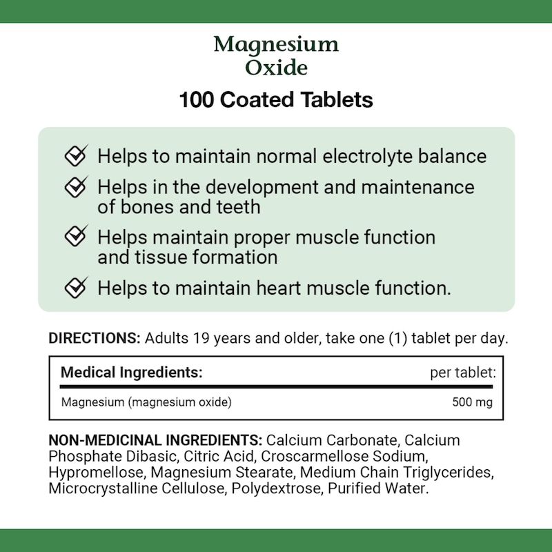 Magnesium Oxide 500Mg Pills, Helps Maintain Proper Muscle Function, 100 Tablets