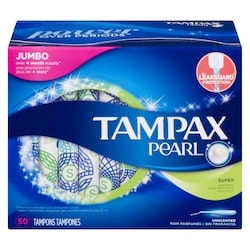 Pearl Tampons, with LeakGuard Braid, Super Absorbency, Unscented, 50 Count.