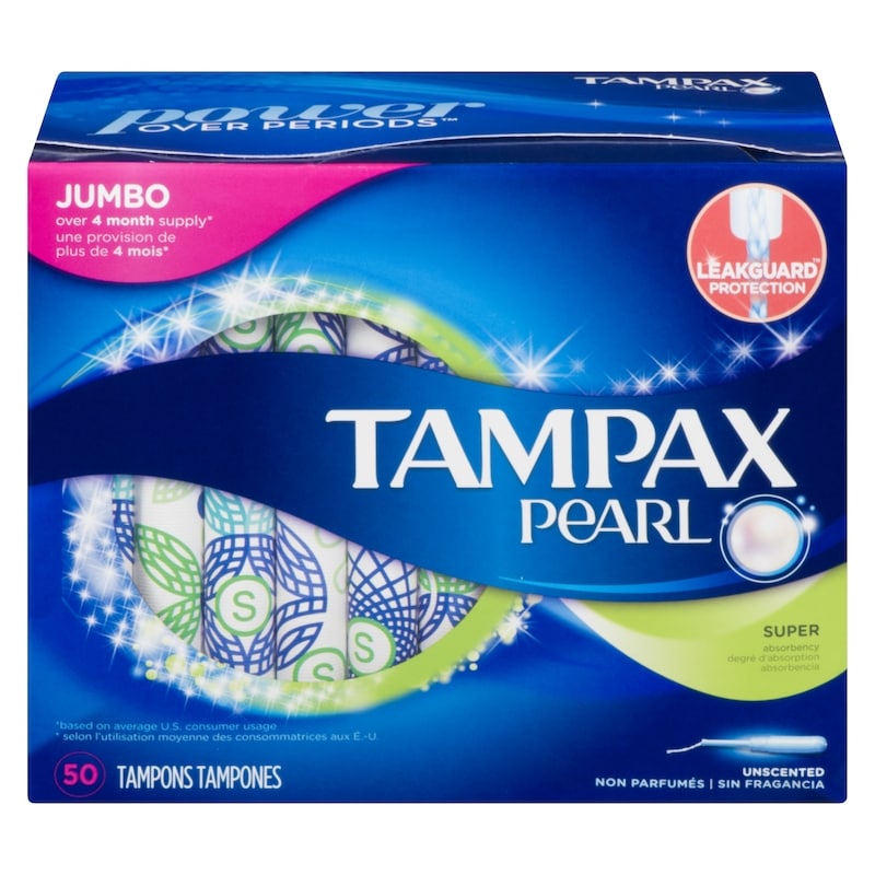 Pearl Tampons, with LeakGuard Braid, Super Absorbency, Unscented, 50 Count.