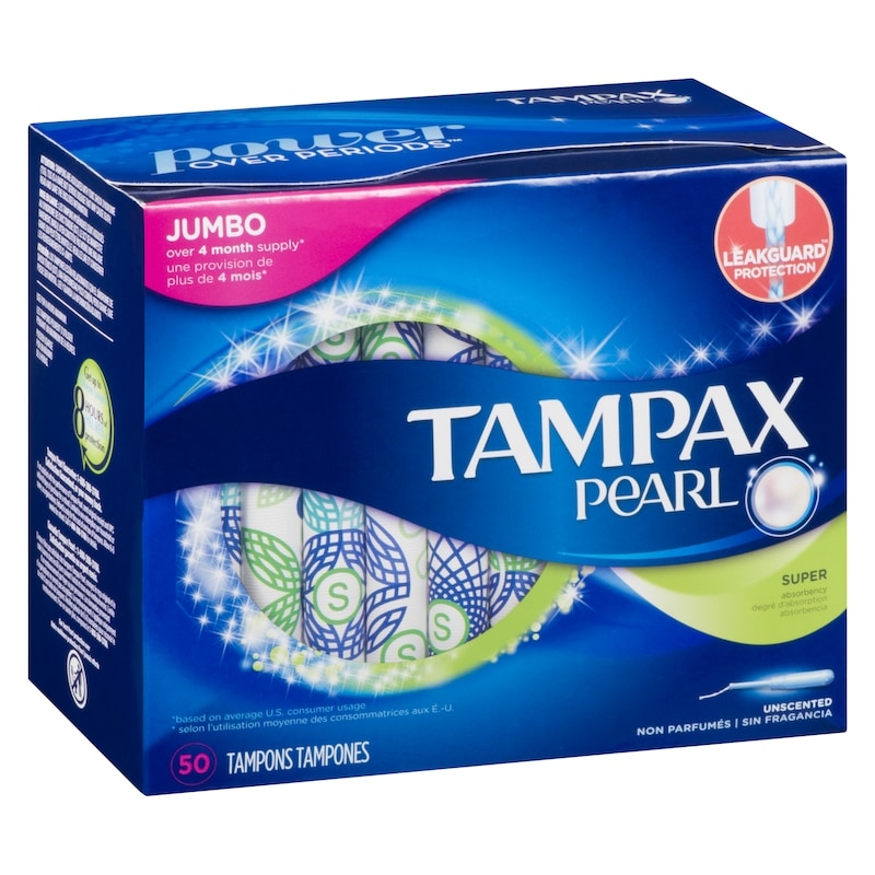 Pearl Tampons, with LeakGuard Braid, Super Absorbency, Unscented, 50 Count.