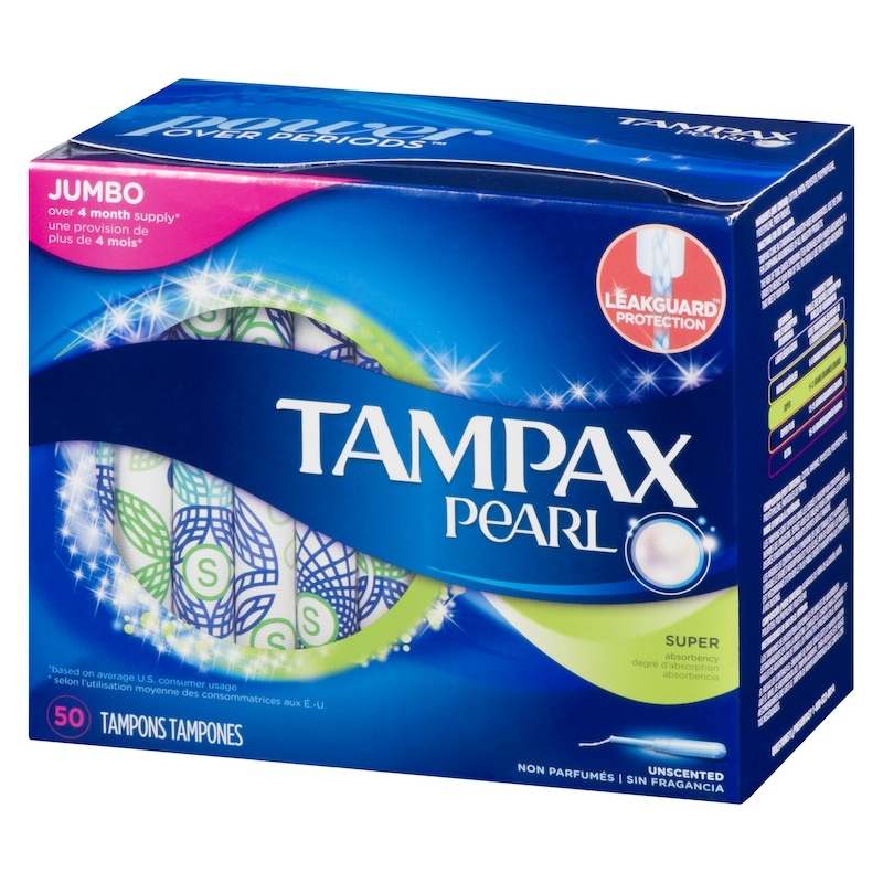 Pearl Tampons, with LeakGuard Braid, Super Absorbency, Unscented, 50 Count.