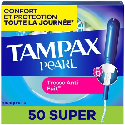 Tampax Tampons Pearl avec tresse anti-fuites LeakGuard, super, 50 tampons 50 ea, 0,32 $/1ch