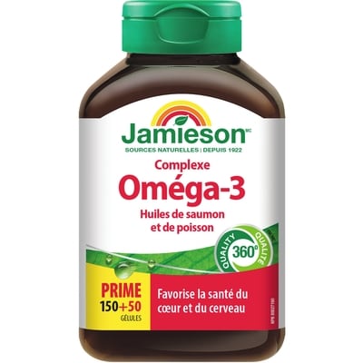 Jamieson Gélules de complexe oméga-3 huiles de saumon et de poisson 1 000 mg 200 ea, 0,06 $/1ch