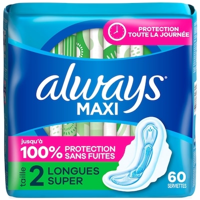 Always Always serviettes Maxi super longues avec ailes 60 ea, 0,21 $/1ch