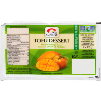 Sunrise Tofu dessert à saveur de pêche et de mangue 2x150.0 g, 0,83 $/100g