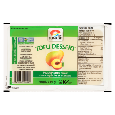 Sunrise Tofu dessert à saveur de pêche et de mangue 2x150.0 g, 0,73 $/100g