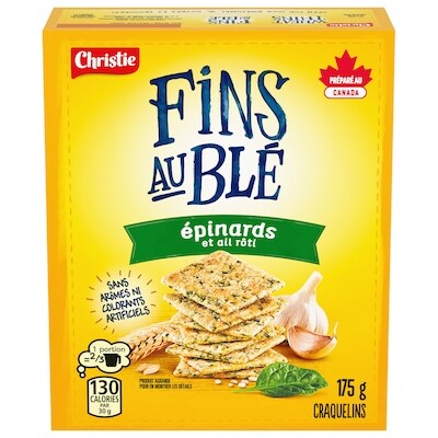 Christie Craquelins FINS AU BLÉ Épinards et ail rôt 175 g, 2,28 $/100g