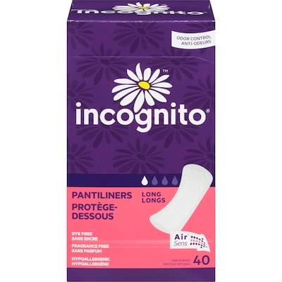 Incognito Pantiliners, Odor Control, Long    40 ea, $0.14/1ea