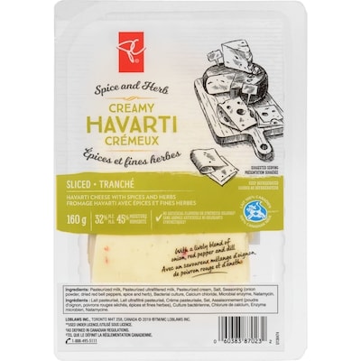 President's Choice Herb & Spice Havarti, Sliced 160 g, $4.38/100g