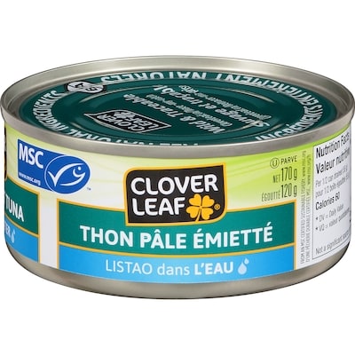 Clover Leaf Thon blanc émietté – Listao – mis en conserve dans l’eau 170 g, 1,41 $/100g