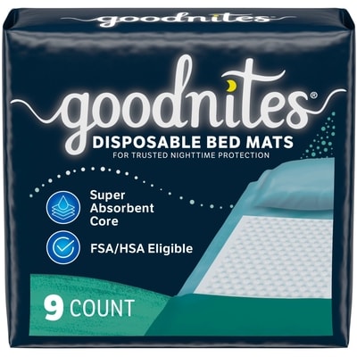 Goodnites Disposable Bed Pads For Nighttime Bedwetting, Non-Slip 9 ea, $1.78/1ea