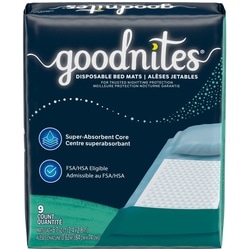 GoodNites Alèses jetables GoodNites contre l’énurésie nocturne, couvre-matelas imperméable et antidérapant, 76,2 cm x 91,4 cm (30 po x 36 po), 9 unités 9 ea, 1,89 $/1ch