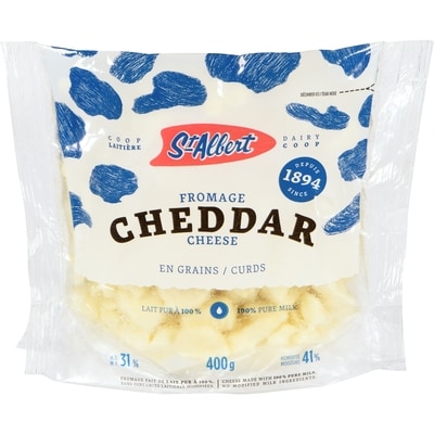 St. Albert Cheddar blanc en grains 400 g, 3,50 $/100g