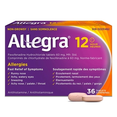 Allegra 12 Hour Allergy Medication, Fexofenadine Hydrochloride 60 mg 36 ea, $0.46/1ea