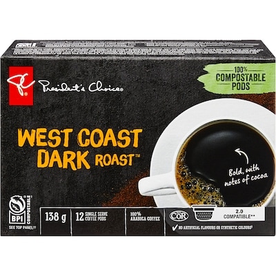 President's Choice Gourmet West Coast Dark Roast Single Serve Coffee Pods 12 ea, $0.83/1ea