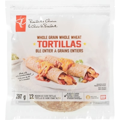 President's Choice Whole Grain Whole Wheat Medium Tortillas 297 g, $1.21/100g