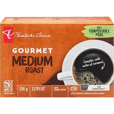 President's Choice Gourmet Medium Roast Single Serve Coffee Pods 12 ea, $0.67/1ea