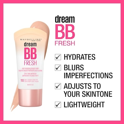 Crème Dream BB Fresh , Formule aqueuse en gel, Sans huile ni ingrédients lourds, Couvrance lustrée, Fini naturel, Hydratante et légère Pâle/Moyen