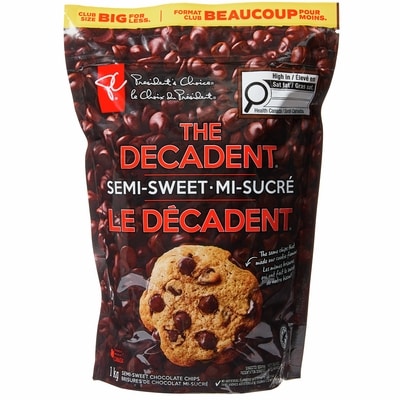 President's Choice The Decadent Semi Sweet Chocolate Chips, Club Size 1 kg, $1.70/100g