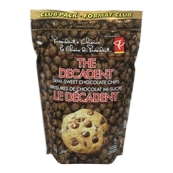 le Choix du Président Brisures de chocolat mi-sucré Le Décadent, Format Club 1 kg, 1,70 $/100g