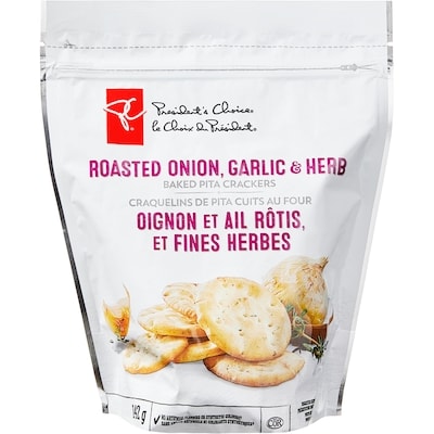 President's Choice Roasted Onion, Garlic and Herb Baked Pita Crackers 142 g, $2.46/100g