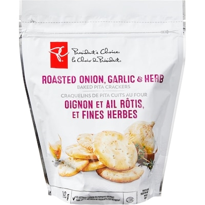 le Choix du Président Craquelins de pita cuits au four, oignon et ail rôtis, et fines herbes 142 g, 2,11 $/100g