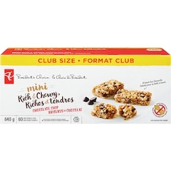 le Choix du Président Mini barres granolas riches et tendres aux brisures de chocolat, format club 840 g, 1,79 $/100g
