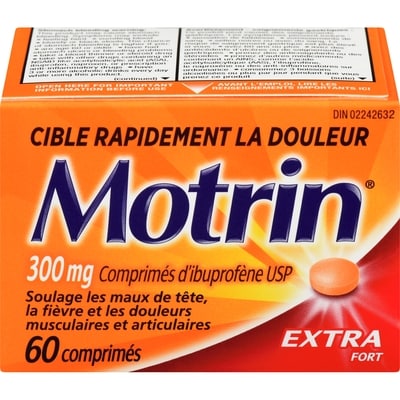Motrin Comprimés d’ibuprofène 300 mg 60 ea, 0,27 $/1ch