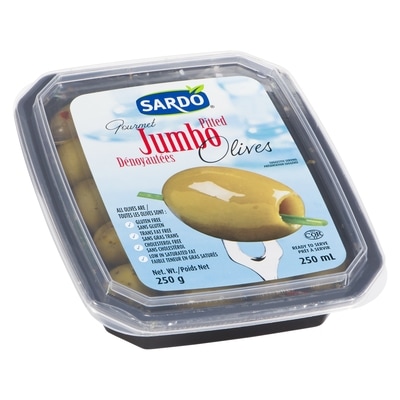 Sardo Olives géantes dénoyautées 250 ml, 2,80 $/100ml