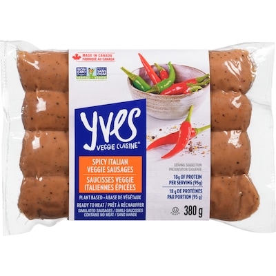 Yves Saucisses végétariennes italiennes épicées 380 g, 1,84 $/100g