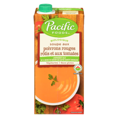 Pacific Soupe crémeuse aux poivrons rouges grillés et aux tomates faible en sel biologique 1 l, 0,80 $/100ml