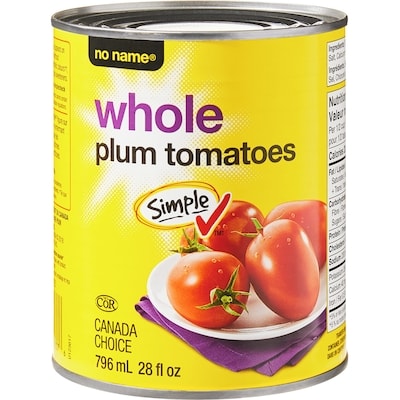 No Name Whole Plum Tomatoes 796 ml, $0.25/100ml
