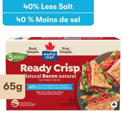 Maple Leaf Ready Crisp Fully Cooked Less Salt Natural Bacon Slices 65 g, $13.85/100g