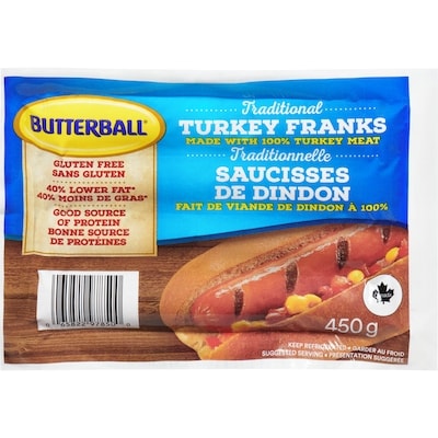 Butterball Turkey Franks 450 g, $1.22/100g