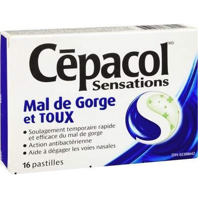Cépacol Sensations Mal de Gorge et TOUX, 16&nbsp;pastilles contre le mal de gorge (16 ch.)