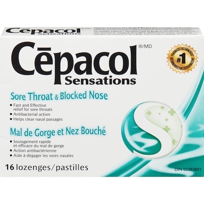 Cépacol Cépacol Sensations Mal de Gorge et Nez Bouché, 16 pastilles contre le mal de gorge (16 ch.) 16 ea, 0,36 $/1ch