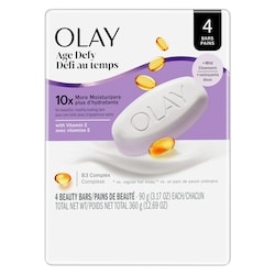 Olay Pain de savon Défi au temps avec complexe de vitamine B3 et de vitamine E, pains de beauté de , 4 unités 4x90.0 g, 2,08 $/100g