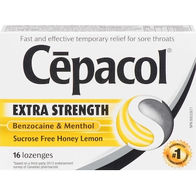 Cépacol Cépacol EXTRA-FORT sans saccharose au miel et au citron, paquet économique, 16 pastilles contre le mal de gorge (16 ch.) 16 ea, 0,39 $/1ch